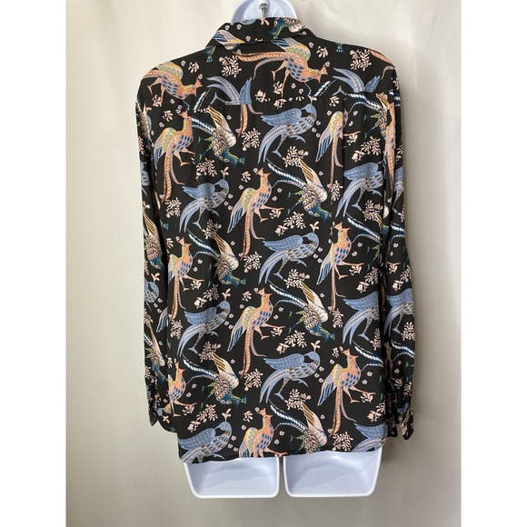 LOFT Outlet Womens Peacock Print Blouse Measures Small/Medium Ethereal Bird Glam - Picture 5 of 10